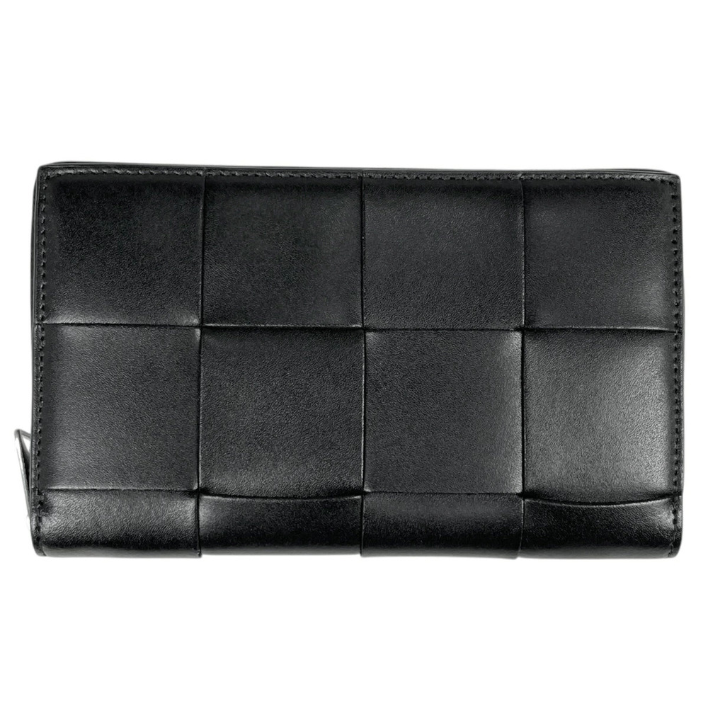 Bottega Veneta long wallet Intrecciato weave round zipper leather black